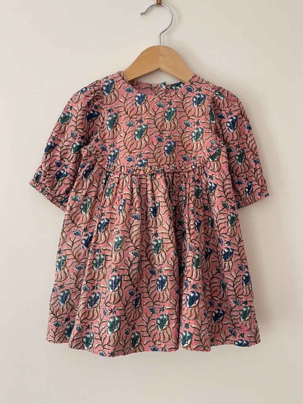 PINK CHICKEN EUC Dusty Rose Floral Dress w/ Teal & Metallic Accents